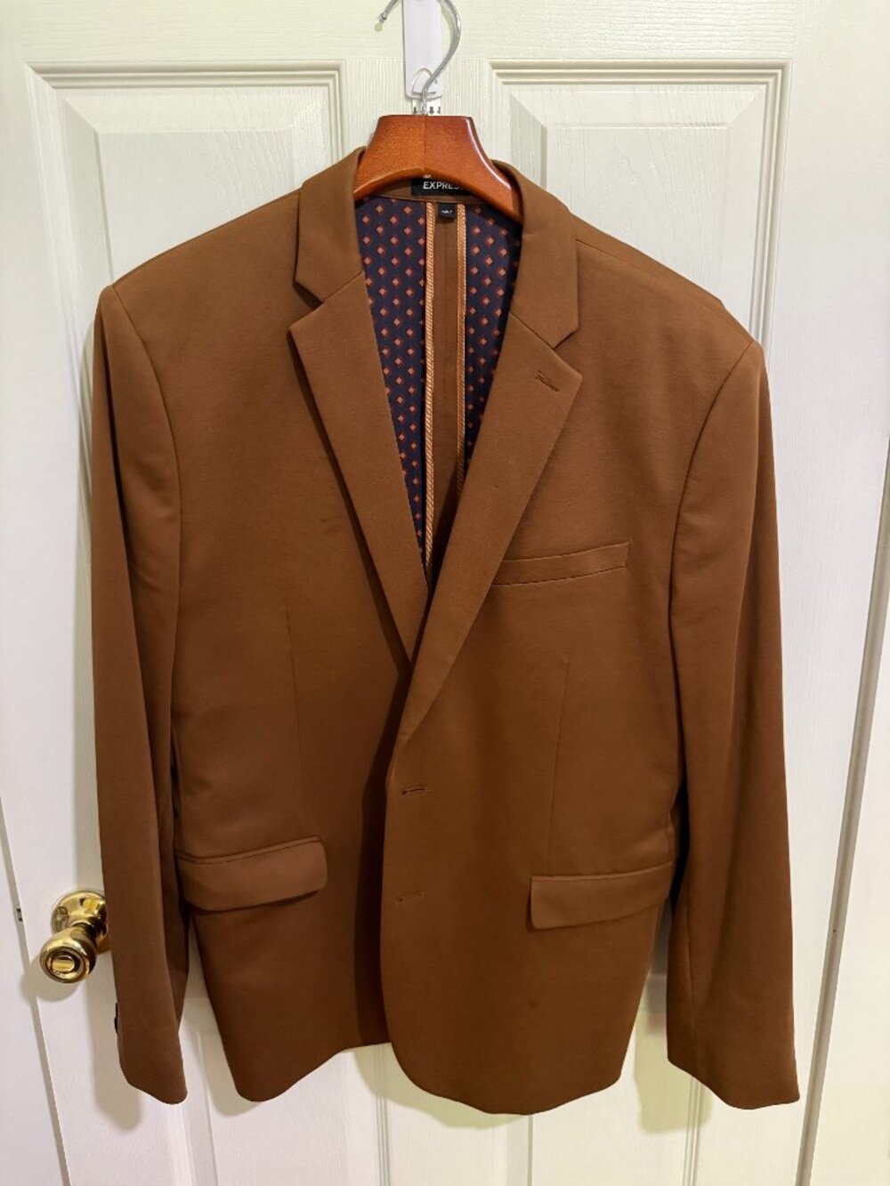 Express Men's Extra Slim Two-Button Blazer Cognac Brown Size 44S - Picture 2 of 4